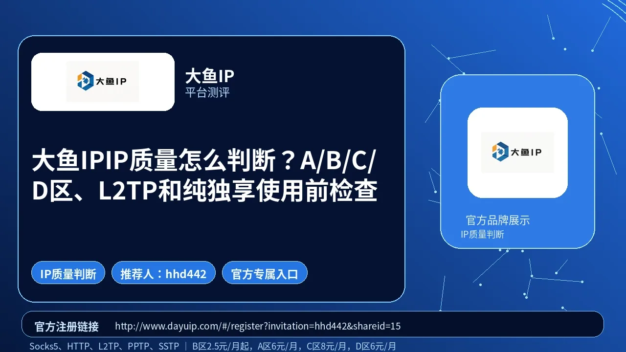 大鱼IPIP质量怎么判断？A/B/C/D区、L2TP和纯独享使用前检查封面图