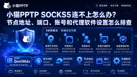 小猫PPTP SOCKS5连不上怎么办？节点地址、端口、账号和代理软件设置怎么排查封面图