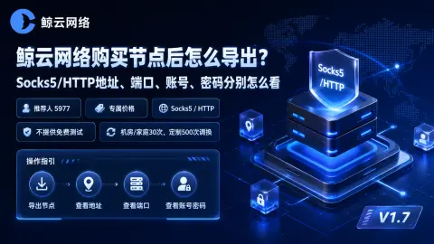 鲸云网络购买节点后怎么导出？Socks5/HTTP地址、端口、账号、密码分别怎么看封面图