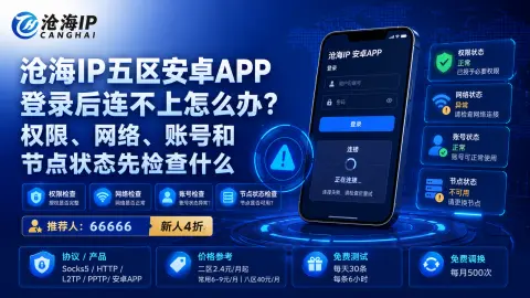 沧海IP五区安卓APP登录后连不上怎么办？权限、网络、账号和节点状态先检查什么封面图