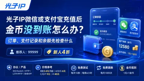 光子IP微信或支付宝充值后金币没到账怎么办？订单、支付记录和余额先检查什么封面图
