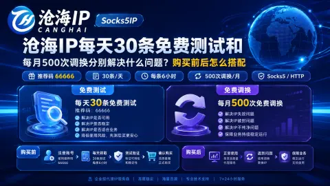 沧海IP每天30条免费测试和每月500次调换分别解决什么问题？购买前后怎么搭配封面图