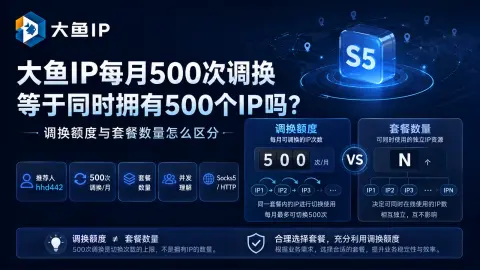 大鱼IP每月500次调换等于同时拥有500个IP吗？调换额度与套餐数量怎么区分封面图