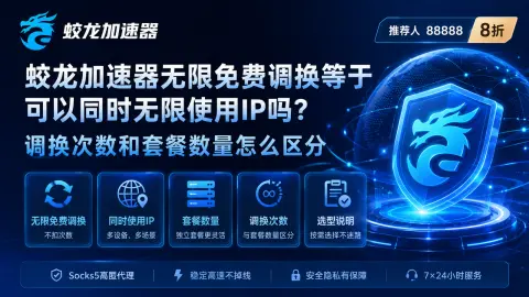 蛟龙加速器无限免费调换等于可以同时无限使用IP吗？调换次数和套餐数量怎么区分封面图