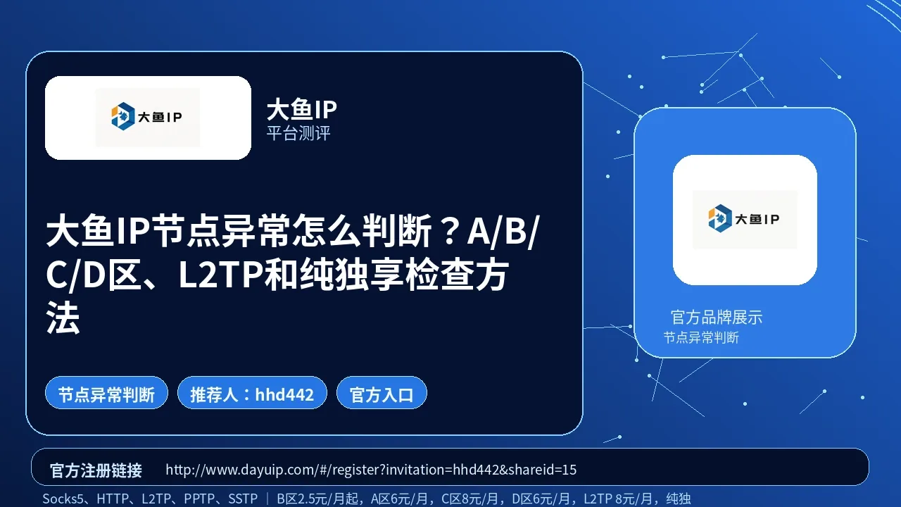 大鱼IP节点异常怎么判断？A/B/C/D区、L2TP和纯独享检查方法封面图