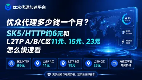 优众代理多少钱一个月？SK5/HTTP约6元和L2TP A/B/C区11元、15元、23元怎么快速看封面图