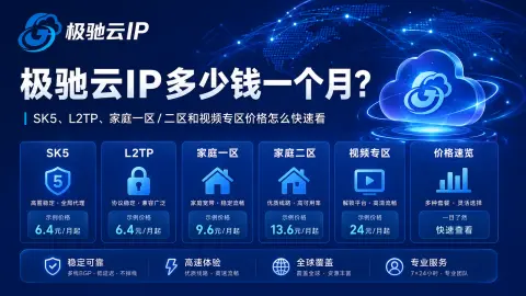 极驰云IP多少钱一个月？SK5、L2TP、家庭一区/二区和视频专区价格怎么快速看封面图