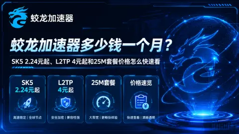 蛟龙加速器多少钱一个月？SK5 2.24元起、L2TP 4元起和25M套餐价格怎么快速看封面图