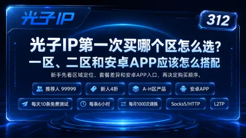 光子IP第一次购买A-H区怎么选？按预算、协议、住宅线路和安卓APP需求怎么筛封面图