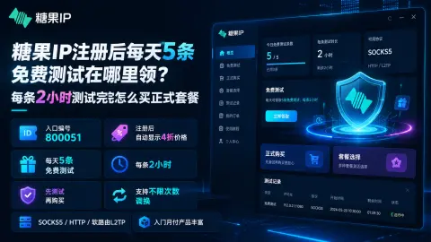 糖果IP注册后每天5条免费测试在哪里领？每条2小时测试完怎么买正式套餐封面图