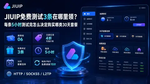JIUIP免费测试3条在哪里领？每条5小时测试完怎么决定购买哪类30天套餐封面图