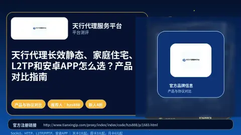 天行代理长效静态、家庭住宅、L2TP和安卓APP怎么选？产品对比指南封面图