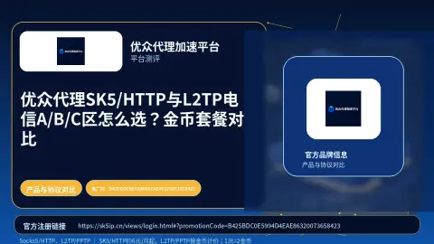 优众代理SK5/HTTP与L2TP电信A/B/C区怎么选？金币套餐对比封面图