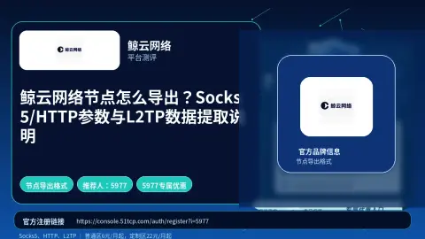 鲸云网络节点怎么导出？Socks5/HTTP参数与L2TP数据提取说明封面图