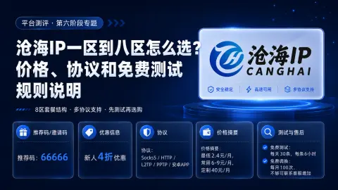 沧海IP一区到八区怎么选？价格、协议和免费测试规则说明封面图