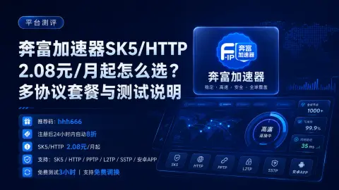 奔富加速器SK5/HTTP 2.08元/月起怎么选？多协议套餐与测试说明封面图