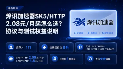 烽讯加速器SK5/HTTP 2.08元/月起怎么选？协议与测试权益说明封面图