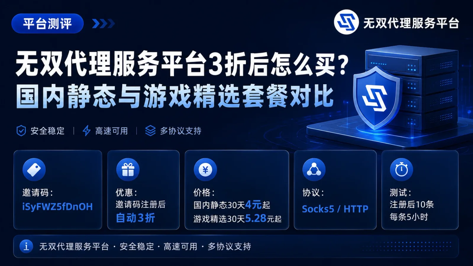 无双代理服务平台3折后怎么买？国内静态与游戏精选套餐对比封面图