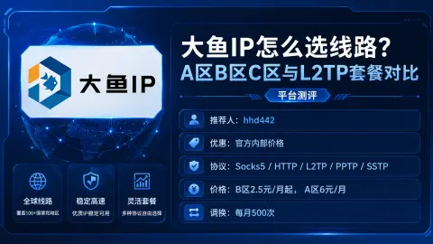 大鱼IP怎么选线路？A区B区C区与L2TP套餐对比封面图