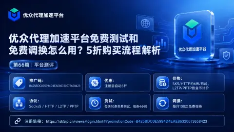 优众代理加速平台免费测试和免费调换怎么用？5折购买流程解析封面图