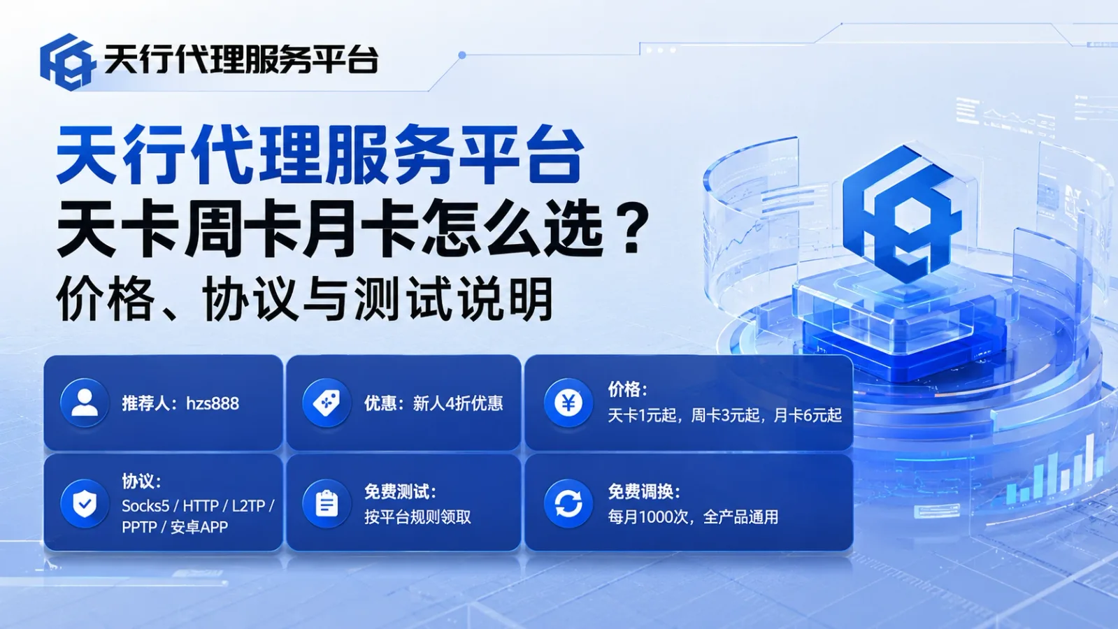 天行代理服务平台天卡周卡月卡怎么选？价格、协议与测试说明封面图