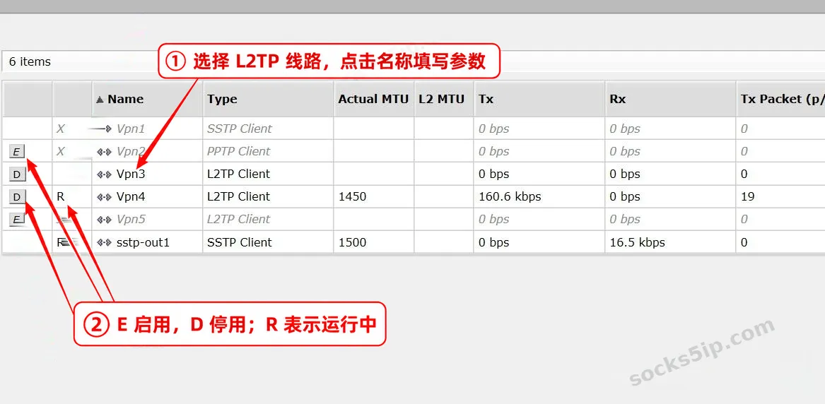 第4步：选择L2TP Client线路，点击名称进入设置