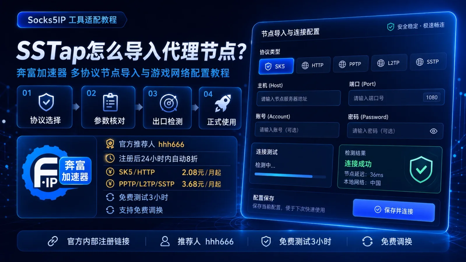 SSTap怎么导入代理节点？奔富加速器多协议节点导入与游戏网络配置教程封面图