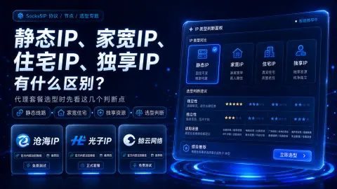 静态 IP、家宽 IP、住宅 IP、独享 IP 有什么区别？代理套餐选型前先看这篇封面图