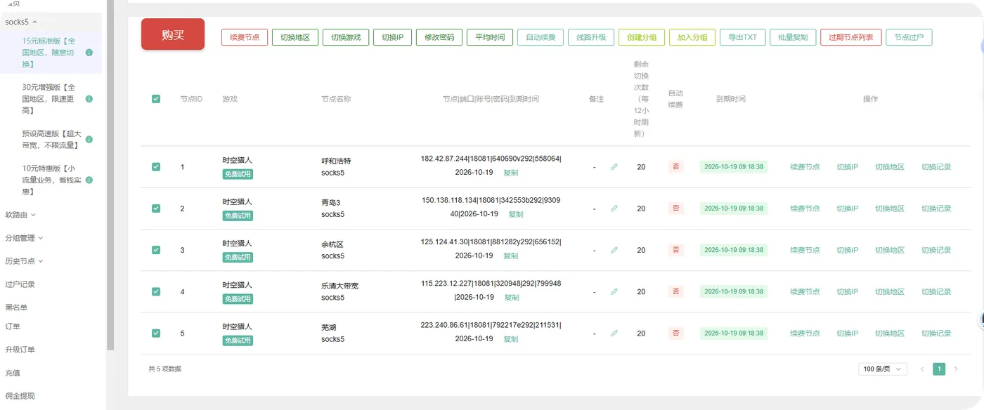 糖果测试节点列表和管理操作