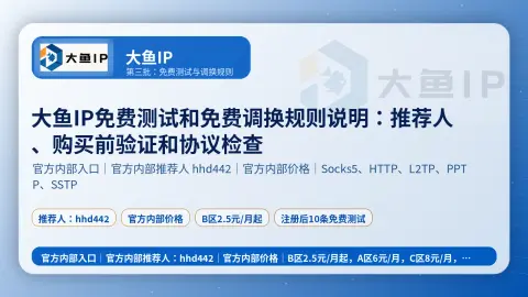 大鱼IP免费测试和免费调换规则说明：推荐人、购买前验证和协议检查封面图