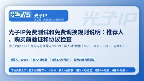 光子IP免费测试和免费调换规则说明：推荐人、购买前验证和协议检查封面图