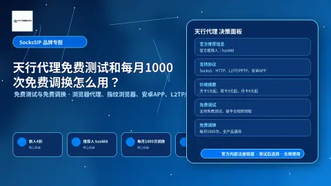 天行代理免费测试和每月1000次免费调换怎么用？国内业务节点验证指南封面图