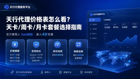 天行代理价格表怎么看？天卡、周卡、月卡和推荐人 hzs888 说明封面图