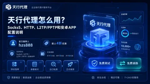 天行代理怎么用？Socks5、HTTP、L2TP/PPTP和安卓APP配置说明封面图