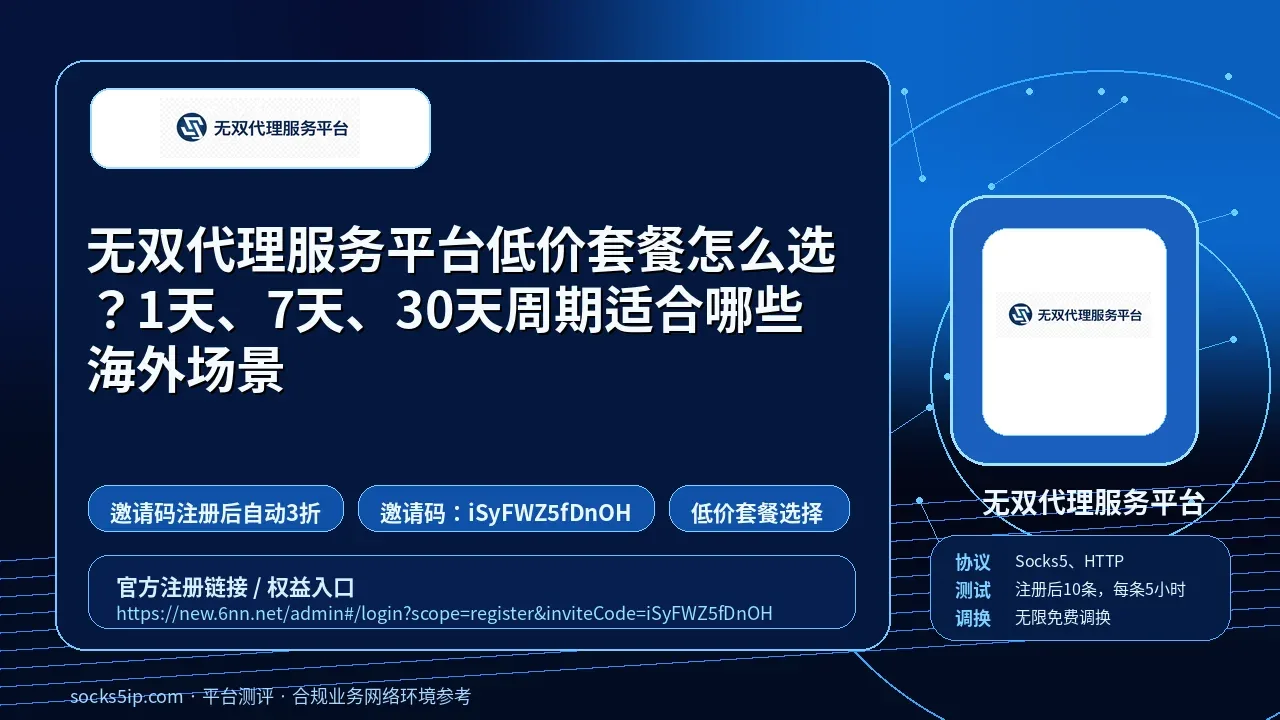 无双代理服务平台低价套餐怎么选？1天、7天、30天周期适合哪些海外场景封面图