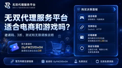 无双代理服务平台适合电商和游戏吗？邀请码、3折、测试和无限调换说明封面图