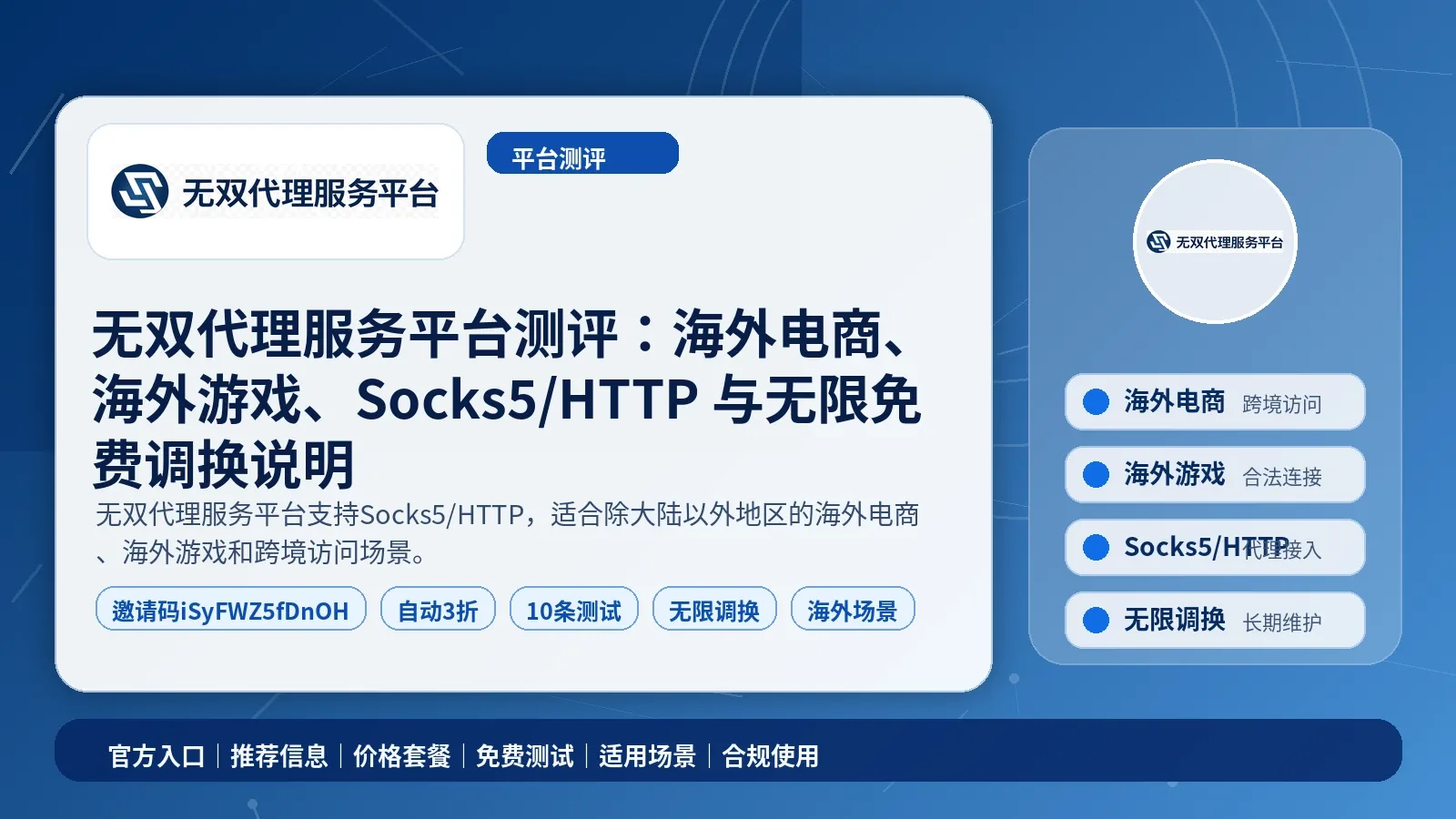 无双代理服务平台测评：海外电商、海外游戏、Socks5/HTTP 与无限免费调换说明封面图