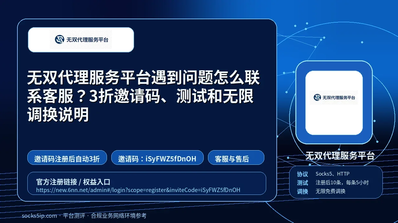 无双代理服务平台遇到问题怎么联系客服？3折邀请码、测试和无限调换说明封面图