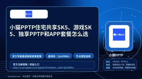 小猫PPTP住宅共享SK5、游戏SK5、独享PPTP和APP套餐怎么选封面图