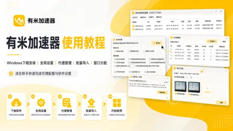 有米加速器使用教程：Windows全局设置、SOCKS5批量导入与窗口分配封面图